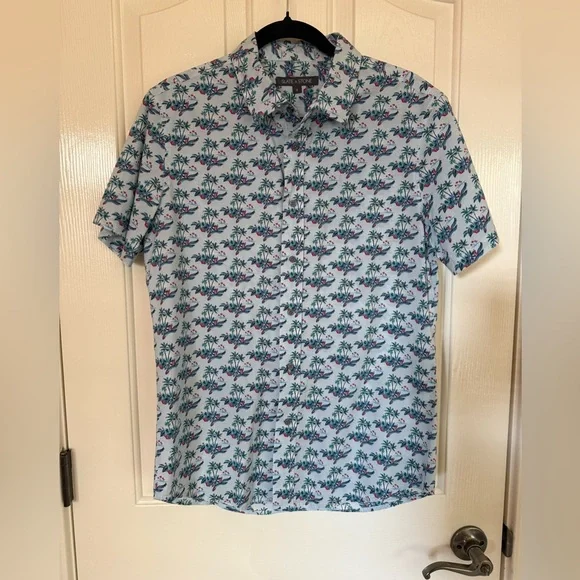 Slate & Stone Men's Blue Tropical Button Down Shirt - Picture 1 of 5
